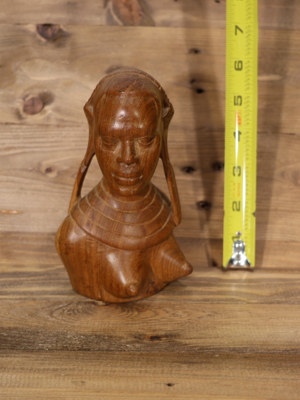 African inspired Hand-carved Wood Female sculpture bust. 6 in high